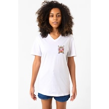 Dragon Ball Z Anime Roshi Kame Beyaz Kadın V Yaka Tshirt Beyaz