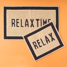 Relax Harf Baskılı%80 Pamuk%20 Polyester Paspas Takımı, Beyaz, 1 Adet 60x100 Cm / 1 Adet 50x60 Cm Çok Renkli