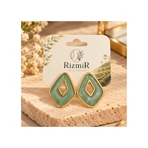 Gold Çerçeveli Yeşil Geometrik Kadın Küpe
