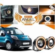 Peugeot Bipper Uyumlu, Universal Mercekli Led Angel Sis Farı, 76mm Turuncu Renk