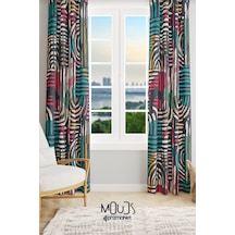 Renkli Fırça Desenli Süet Oturma Odası Salon Fon Perde Baskılı Ekstrafor Büzgü 2 Kanat Prd-1075 Çok Renkli