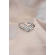 Ayarlamalı Gümüş Renk Metal Zirkon Taş Ve Kristal Taşlı Kelebek Model Yüzük Çok Renkli