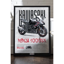 Kawasaki Ninja 1000 Sx Siyah Ahşap Çerçeveli Poster, Dekoratif Motosiklet Duvar Tablosu
