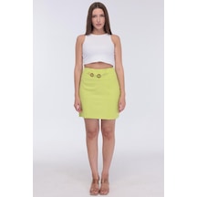 Selectmoda Kadın Zincir Toka Detaylı Modern Şık Mini Etek Yeşil