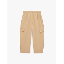Koton Gabardin Barrel Pantolon Kargo Cepli Yüksek Bel Bol Kesim Bej 7wkg40089aw Ekru