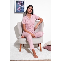 Lela Regular Fit Gömlek Yaka Kısa Kollu Bayan Pijama Takımı 65780124 Pudra