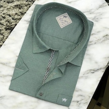 Linen Keten Klasik Kısa Kollu Yeşil Erkek Gömlek Regular Kalıp -10015 Yeşil