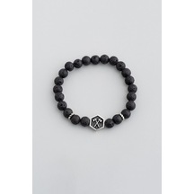 Attila'nın Kılıcı 18 Ayar Beyaz Altın Kaplama Gümüş Oniks Taşlı Ayarlanabilir Erkek Bileklik