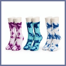 Bezos Unisex Batik Desenli Çorap 3'lü Set Pamuklu Renkli Uzun Soket Dikişsiz Nefes Alan Spor Çorabı Günlük Dlra Çok  Renkli