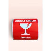 10x10 Cm Dikkat Kırılır Etiketi 500'lü Rulo 100x100 Mm - Kırılacak Eşya Fragile Koli Ve Paket Yapıştırma Etiketi 1