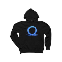 God of War Ragnarok Blue Logo Siyah Fermuarlı Kapşonlu Siyah