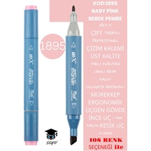 Çift Taraflı Profesyonel Çizim Kalemi Kalıcı Mürekkep Üçgen Gövde İnce Uç 1 Mm Kesik Uç 2-6mm Sketch 1895-bebek Pembe