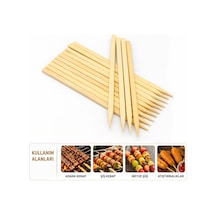 60 Adet Ahşap Geniş Çöp Şiş - Adana Kebap Şişi - 25 Cm Çok Renkli