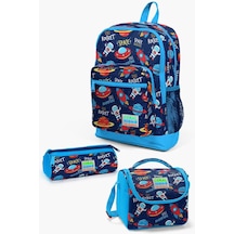 Coral High Kids Lacivert Mavi Uzay Desenli 3 Lü Okul Çanta Seti Set0123470 Çok Renkli