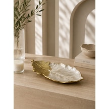 Krem Gold Yaprak Tabak Dekoratif Obje-7172