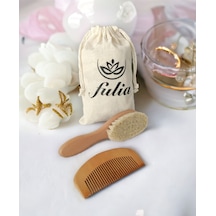 Fulia Doğal Keçi Kılı Bebek Saç Fırçası ve Ahşap Tarak 2'li Set