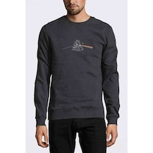 Pink Floyd Logo Baskılı Füme Antrasit Erkek Örme Sweatshirt