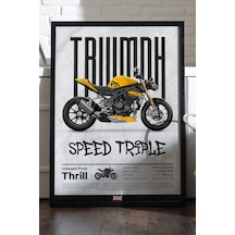 Truimph Speed Triple Siyah Ahşap Çerçeveli Poster, Dekoratif Motosiklet Duvar Tablosu