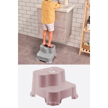 Flosoft Kaydırmaz Çocuk Taburesi Çift Basamaklı, Çocuk Banyo Lavabo Merdiven Yükseltici Pembe