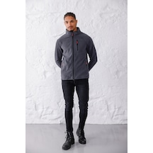 Monox Erkek Biyeli Fermuarlı Spor Polar Ceket Füme