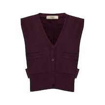 Qoolest V Yaka Düğmeli Cepli Triko Yelek Bordo