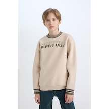 About Blank Defacto Bisiklet Yaka Baskılı Sweatshirt Erkek Çocuk D3054a824wn Acı Kahverengi