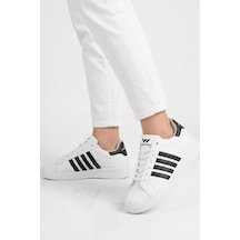 Walkway Beyaz Siyah Bağcıklı Cilt Hafif Unisex Spor Ayakkabı Senti G Beyaz - Siyah