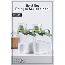 2 Adet Contalı Sızdırmaz Deterjan Saklama Kabı / 1800 Ml / Yeşil Yeşil