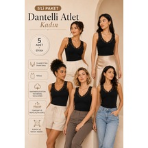 Loule Kadın 5'li V Yaka Dantel Detaylı Atlet Pamuklu Siyah