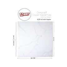 60x60 Cm Kendinden Yapışkanlı Duvar,banyo,tezgah Arası Beyaz Mermer-12 Adet 1015-60-12