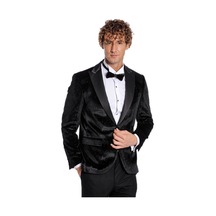 Simli Slim Fit Kadife Siyah Erkek Smokin Ceket - Wessi Siyah