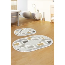 Eko Trend Djt 2 Li Yıkanabilir Kaymaz Taban Oval Banyo Paspas Klozet Takımı S1030 Modern krem