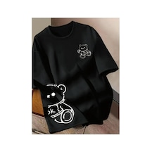 Medinenur Tedy Bear Baskılı Basic T-shirt Siyah