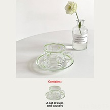 Springsun Yeşil Zambak Desenli Cam Bardak Ve Tabak Seti - İns Stili Fransız Tarzı Kahve/çay Bardakları, 301-400 Ml, Dayanıklı Kaliteli Malzeme