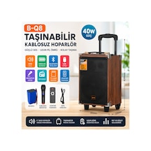 Bq8 Taşınabilir Büyük Boy Kablosuz Hoparlör Şarjlı Bluetooth Speaker Hafıza Kartı Ve Usb Girişli Ses Sistemi Uzaktan Kumandalı Fm Radyolu Kablosuz Mikrofonlu 40w Ahşap Kabin Ses Bombası