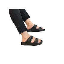 Pierre Cardin 7408 Siyah Çift Tokalı Yumuşak Taban Erkek Terlik Siyah