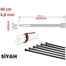 100 Adet 40cmx4,8mm Siyah Plastik Cırt Kelepçe Kablo Bağı