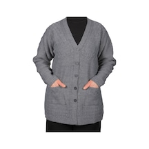 Fresh & Moda Kadın Gri Düğmeli Kısa Hırka 001