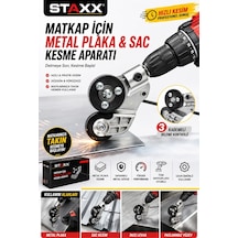 Staxx Stsac200 Matkap İçin Metal Plaka Sac Kesme Aparatı Sac Makası Elektrikli Şarjlı Matkap Uyumlu