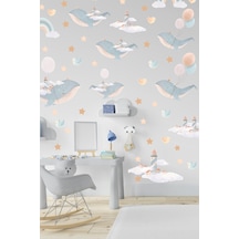 Sevimli Balinalar Deniz Feneri Kuşlar Ve Yıldızlar Çocuk Bebek Odası Dekorasyon Sticker Seti