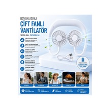 F3 Boyun Askılı Vantilatör Serinletici Fan Çift Fan Tasarımlı Boyunluk Vantilatör 3 Kademe Hız Ayarlı Şarjlı Mini Klima Pervane