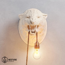 Leopar Başlı Şık Ve Modern Duvar Lambası Nestvibe Özel Seri Beyaz