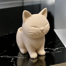 Bezos 3d Baskı Sevimli Kedi Saksı - Figürlü Sukulent Saksısı-bej Dmc