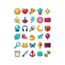 30 Adet Parlak Pop Kültür Emoji Sticker Seti - Laptop Defter Telefon Çok Renkli