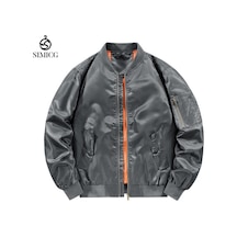 İlkbahar Ve Sonbahar Erkek Dik Yaka Ceket Pilot Ceketi Gri