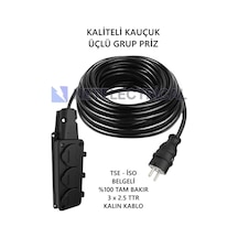 Kauçuk 3'lü 95 Metre Topraklı Grup Priz - 3x2.5 Ttr Tam Bakır Kalın Siyah Kablo 95 Metre