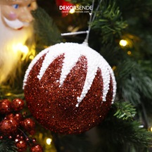 Yılbaşı Süsü Beyaz Zikzak Desenli Top Kırmızı 15 Cm