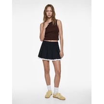 Koton Kolsuz Bisiklet Yaka Slim Fit Crop Bluz Kahverengi 6sal30050ık Kahve