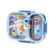 Bento 600ml Lunchbox Sevimli Desenli Tek Katlı 2 Bölmeli Sızdırmaz Paslanmaz Çelik Sefer Tası Çocuk Okul Yemek Kutusu Plastik Kaşık Hediyeli Bpa Yok Özel Kutulu - Mavi Cok Renkli