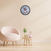 Siyah Floral Tea Cup Duvar Saati Çok Renkli